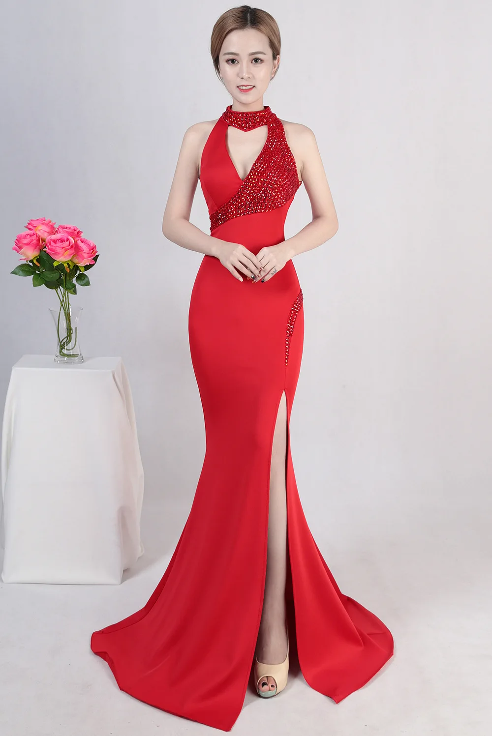 

2019 Autumn Winter Dress for Wedding Party Women Vestido Evening Mermaid Prom Evenig Gown Bodycon Halter Sexy Long Maxi Dress