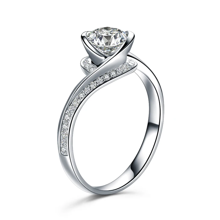 ZOCAI GLAMOROUS 0 52 CT CERTIFIED F G/VS/VG круглая огранка 18K белое золото бриллиант обручальное