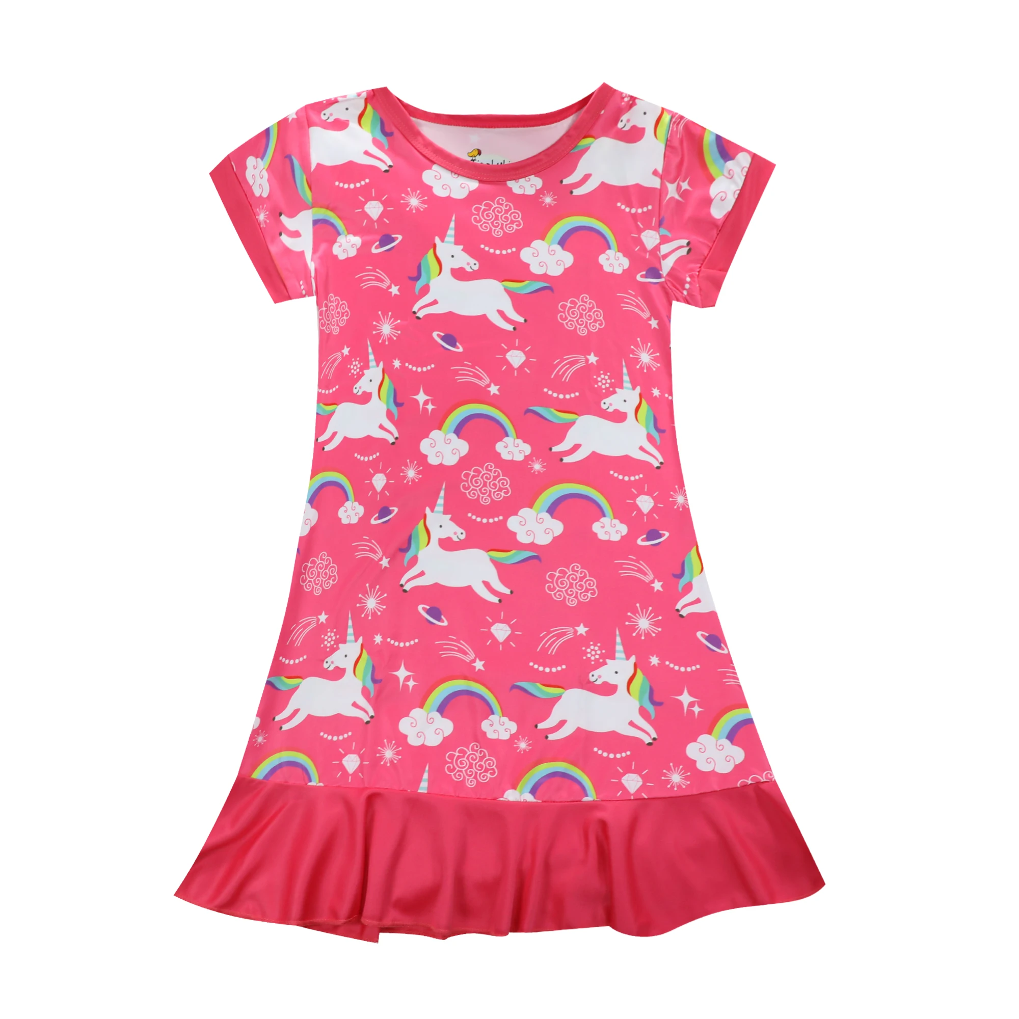 Summer New Short Sleeve Cartoon Girls Dress Kids Clothes Baby Unicorn Princess Dresses for Vestido Infantiil | Детская одежда и