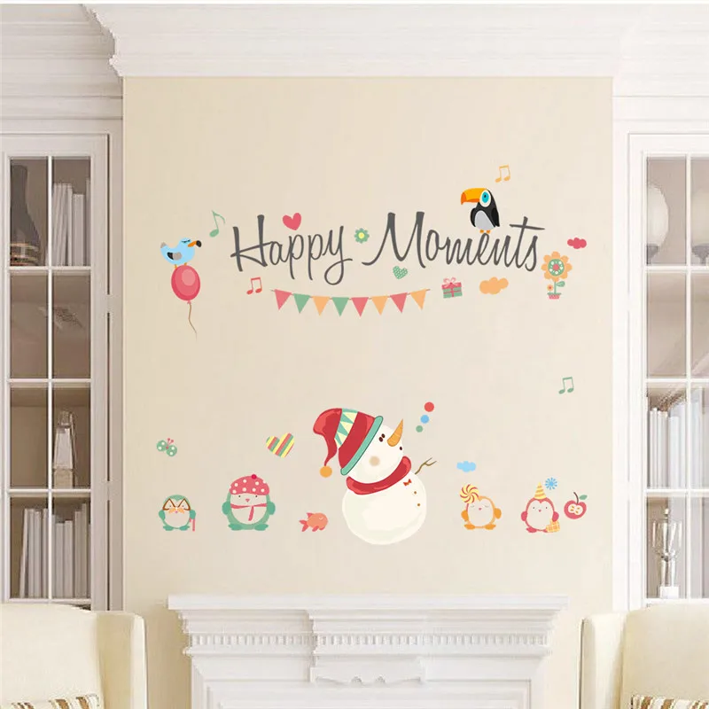 % Счастливые моменты Счастливого Рождества снеговик наклейки на стену оконные