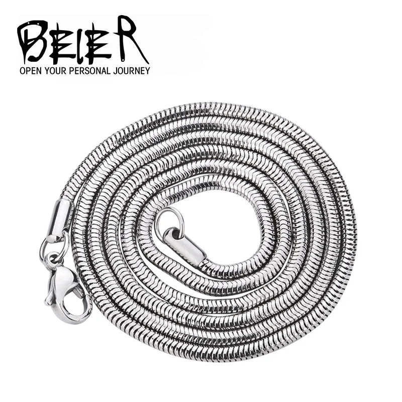 Beier stainless steel necklace 2.5mm/3mm/4.2mm trendy snake chain boy man Silver Color BN1004 | Украшения и аксессуары
