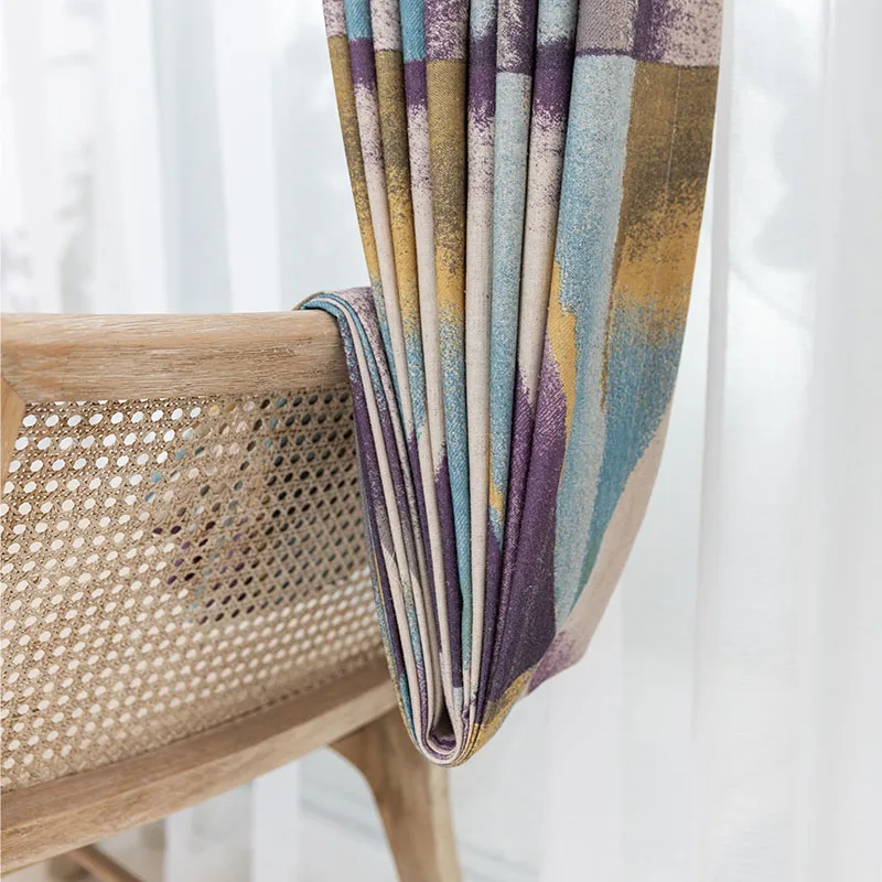 Modern Printed Cotton Curtains for Living Room Purple Thick Drapes Bedroom Triangle Kids Blinds Window Treatments Panel | Дом и сад
