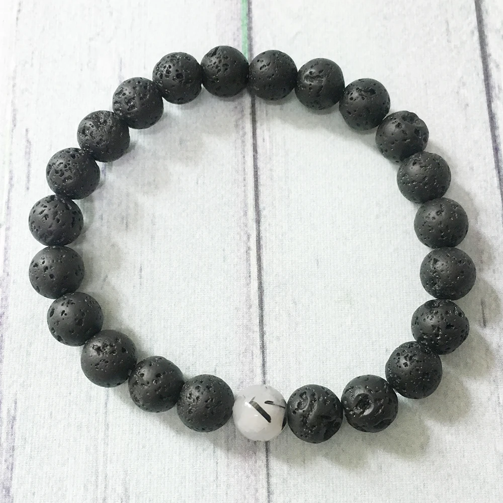 Модный дизайнерский мужской браслет Ruberthen рутилированный кварцевый из лавового