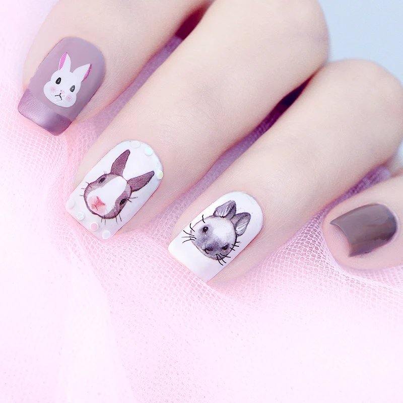 1 лист 12,8*5,5 см DIY украшения для ногтей кролик водная наклейка Kawaii Банни дизайн ногтей перевод рисунка наклейка для дизайна ногтей