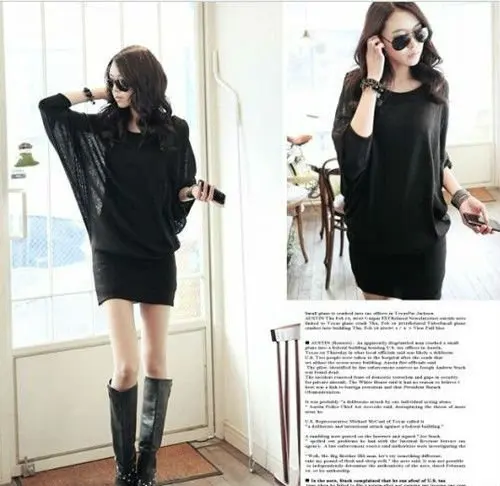 HOT! Fashion New Sexy Batwing Sleeve Zipper Side Mini Dress Top Free Shipping WF-0070 | Женская одежда