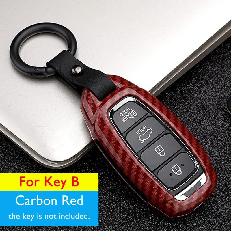 B Carbon Red Чехол для ключей автомобиля из сплава для hyundai Santa Fe Solaris Azera грандиозный Kona Elantra Tucson IX35 соната Брелок дистанционного управления Fob Защитная крышка - Название цвета: B Carbon Red