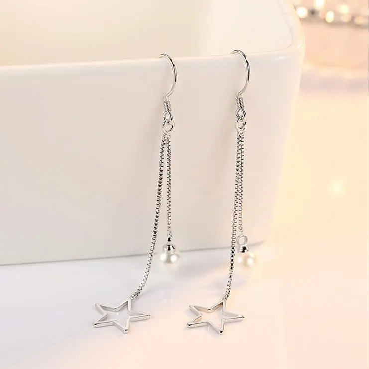 Женские длинные серьги гвоздики с пресноводным жемчугом из 100% серебра 925 пробы