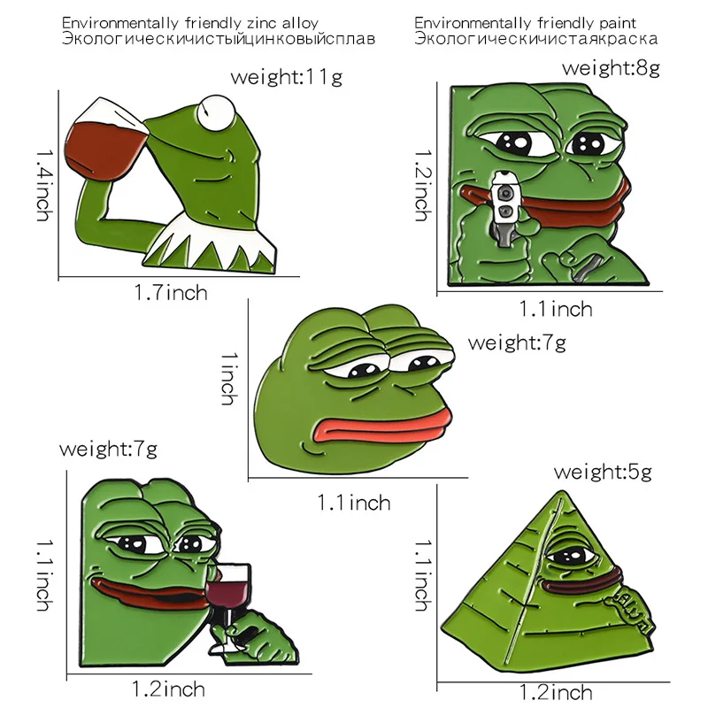 Эмалированные булавки Pepe в виде лягушки забавная брошь пирамиды птицы животного