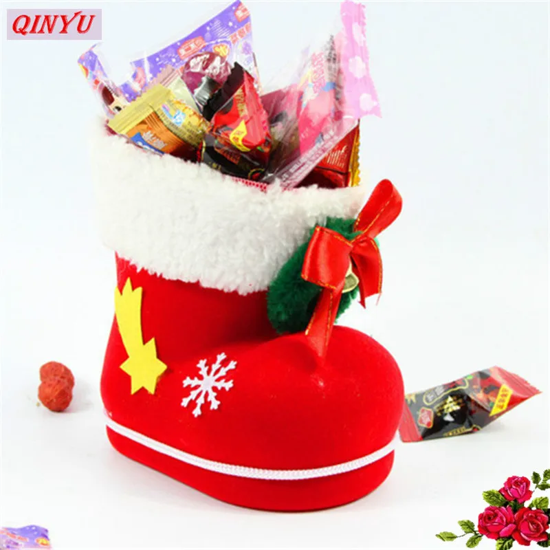 Christmas Boots Flocking Socks (Large Length 14CM High Wide 8CM ) Creative Gift Box of Candy Decorative 6ZHH101-2 | Дом и сад