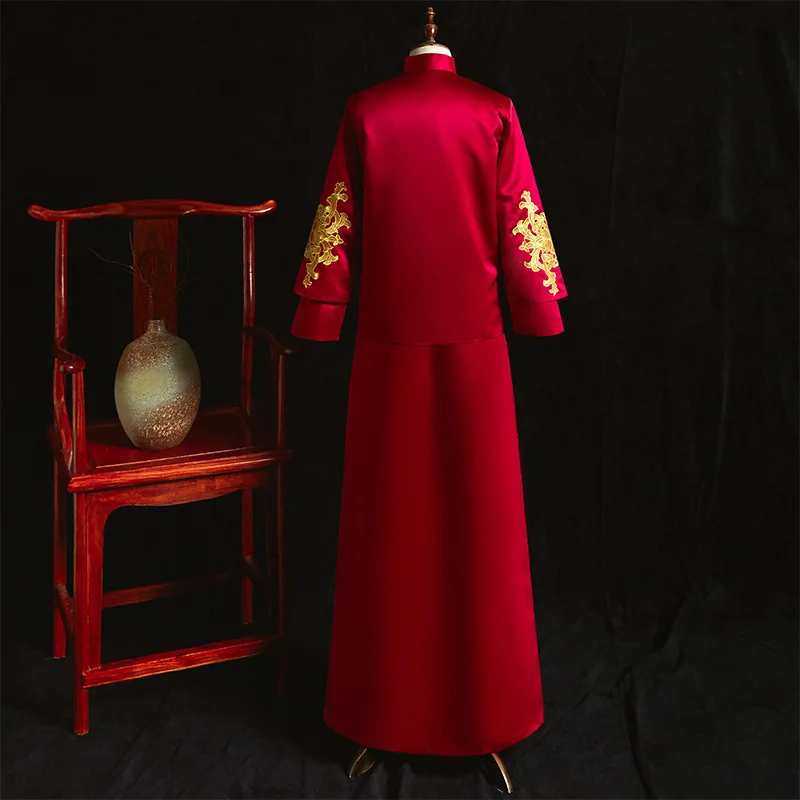 Новое винтажное свободное китайское свадебное платье Ципао с вышивкой дракона |