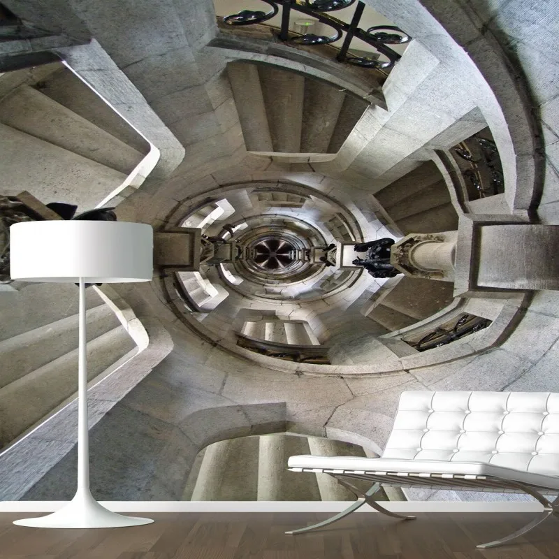 

photo wallpaper 3D Stereo Mural Rotating Western Building Stairs Wallpaper Vestel entrance Background Wall Home Decoration