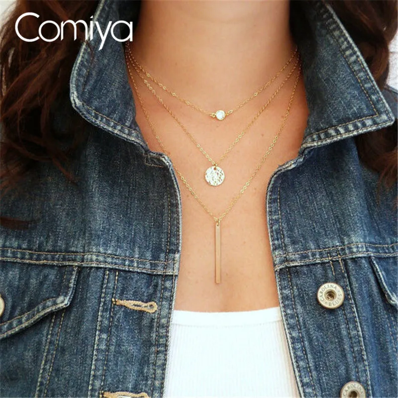 Ожерелье Comiya женское тонкое длинное колье с трехслойной подвеской Ювелирное