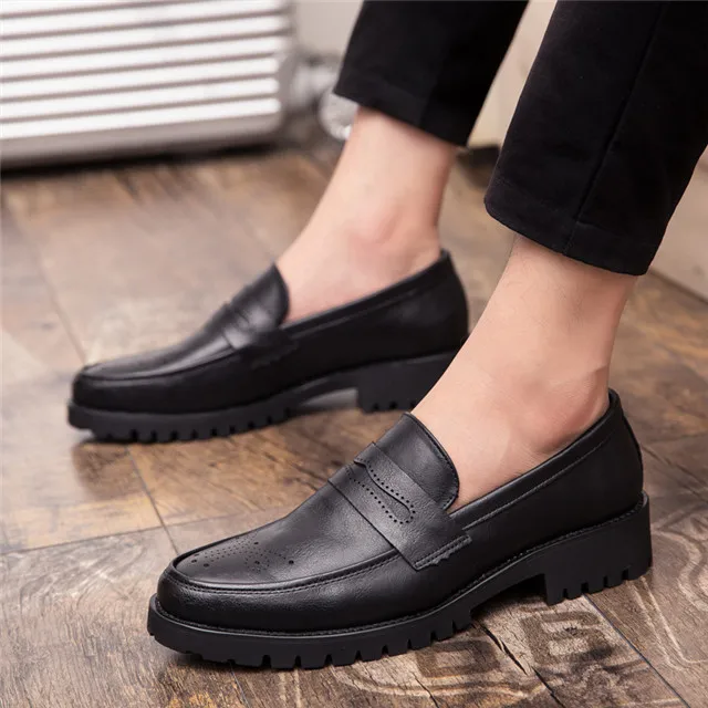 Black Dress Shoes Merkmak/весенние мужские оксфорды; кожаная обувь без шнуровки; сезон осень; Роскошная брендовая удобная мужская обувь с принтом для свадебной вечеринки; большие размеры 38-47 - Цвет: Black Dress Shoes