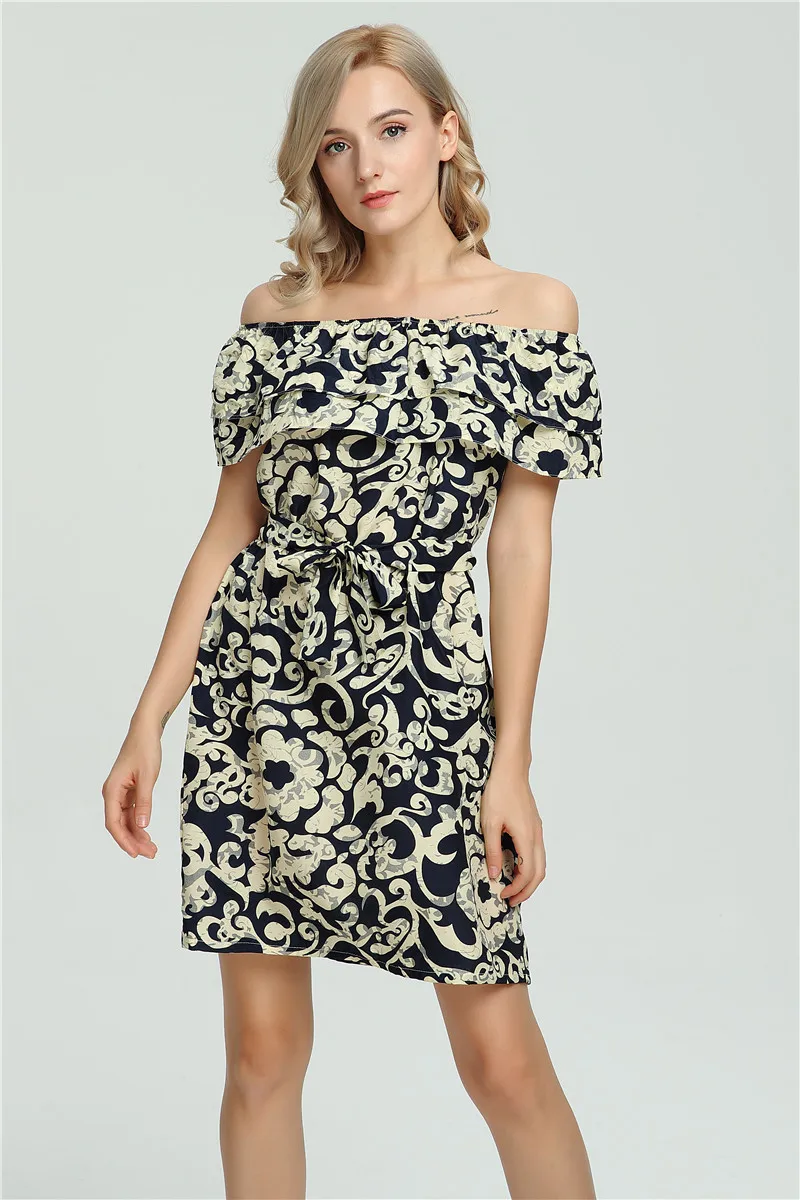 Лето 2017 г. платье Для женщин модный принт сексуальная с плеча шифоновые платья