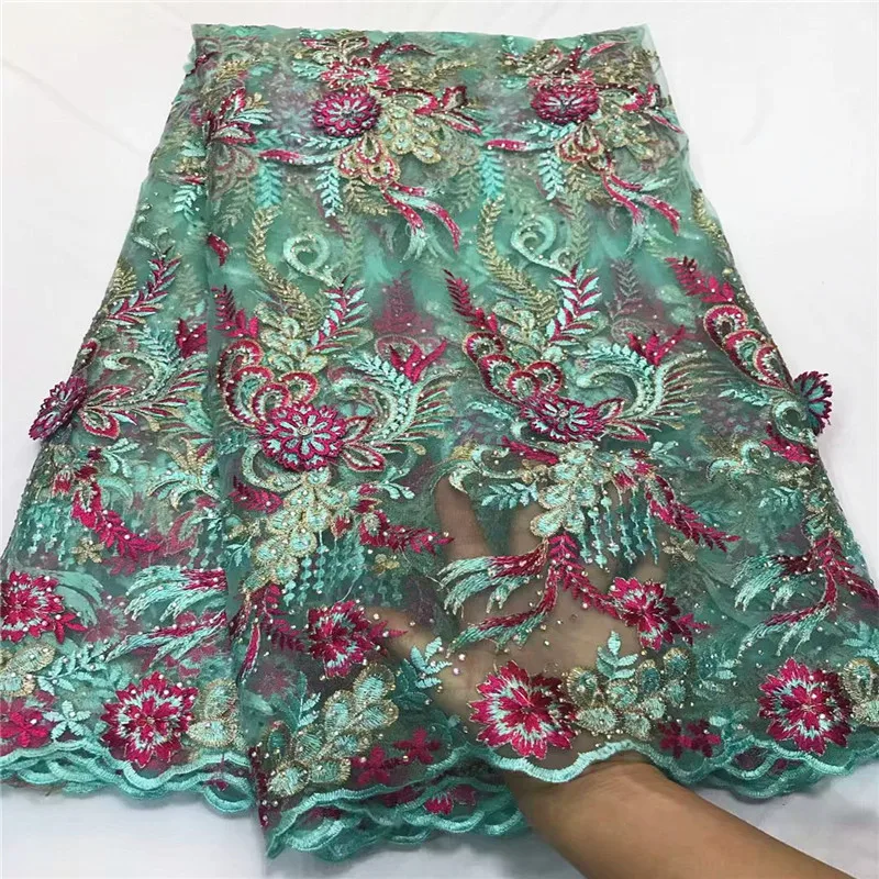 2018 Excellent African French Lace Net Fabric High Quality Nigeria Tulle Fabrics With Embroidery Big Stones For DressZQ18-4 | Дом и сад
