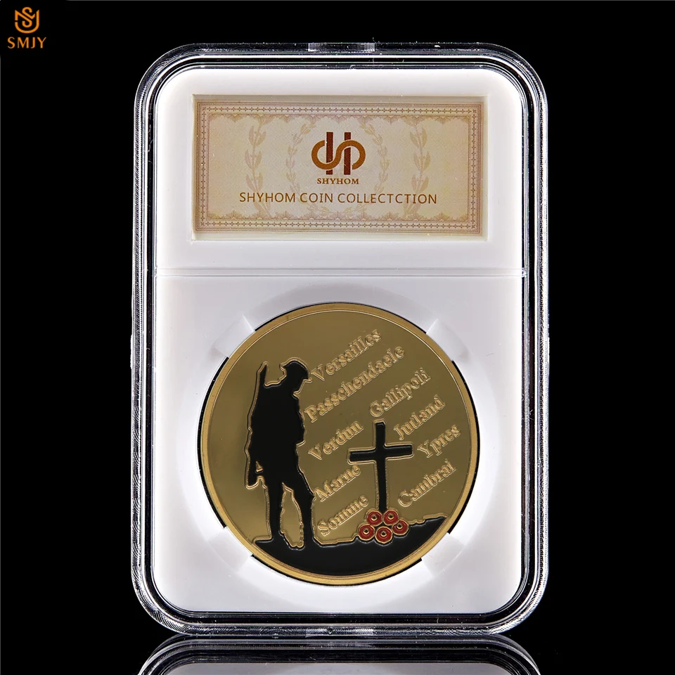 

WW1 The Great War Anniversary Collectible Coins Original Euro Gold Military Challenge Token Souvenir Coin For Home Gift W/Holder