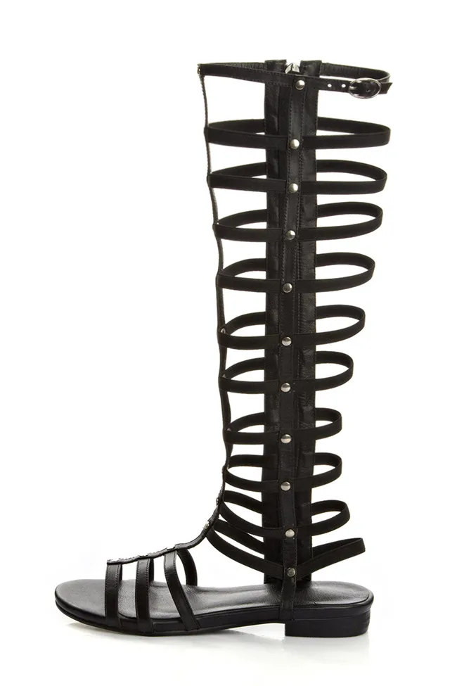 Женские сандалии гладиаторы до колена YMECHIC летние из натуральной кожи на низком