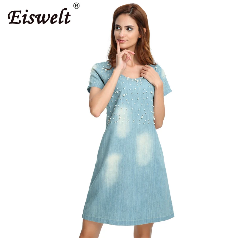 EISWELT плюс размер 5XL платье женское джинсовое Сарафан повседневное Vestido Летний