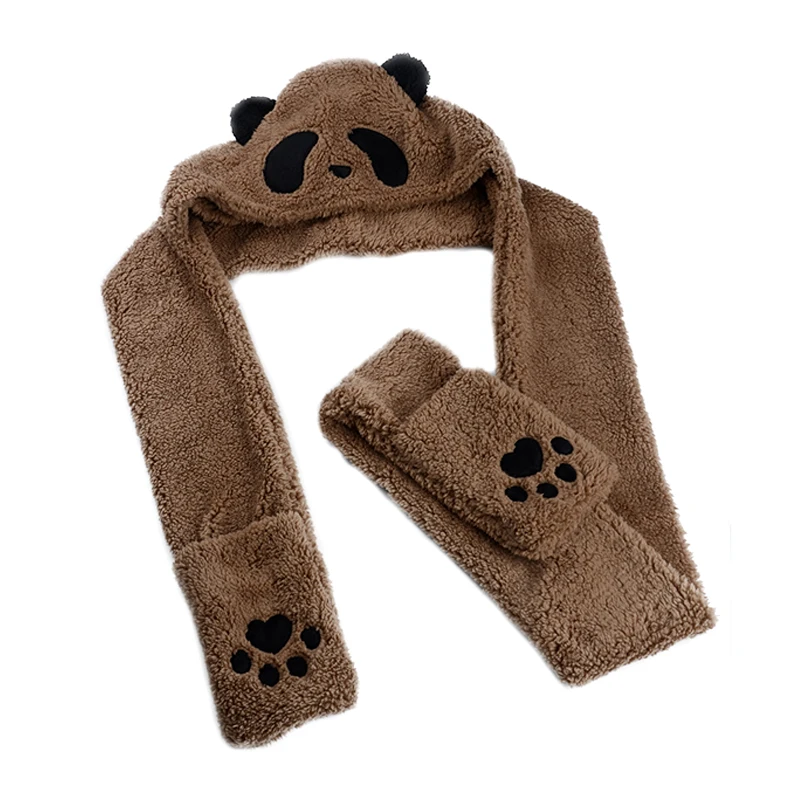 Флисовый длинный шарф с капюшоном в виде милой панды перчатки животных