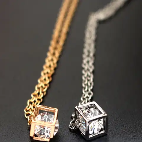 Модное трехмерное ожерелье в виде кубика в форме сердца, короткая цепочка до ключицы, кристаллические стразы квадратный