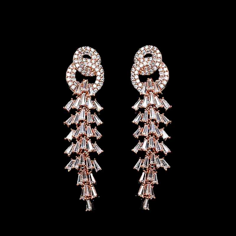 Новинка 2017 сверкающие Роскошные серьги невесты с покрытием из розового золота