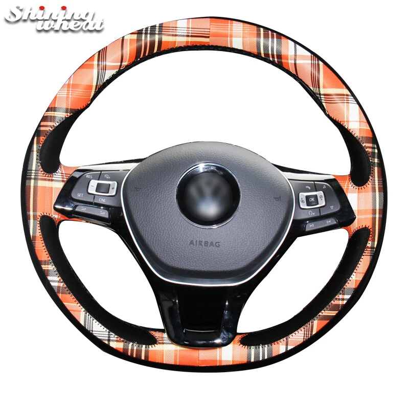 

Shining wheat Hand-stitched Leather Steering Wheel Cover for Volkswagen VW Golf 7 Mk7 New Polo Jetta Passat B8