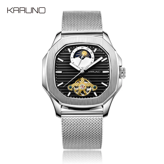 steel silver black MCE Мужские механические часы мужские часы Relogio Masculino Мужские автоматические часы кожаные часы наручные часы с турбийоном мужские часы - Цвет: steel silver black