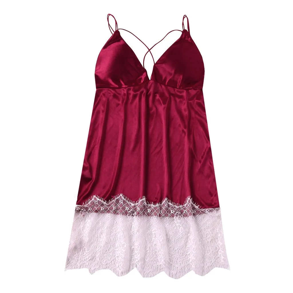 Новинка женская ночная рубашка кружевное v образный вырез открытая спина платье