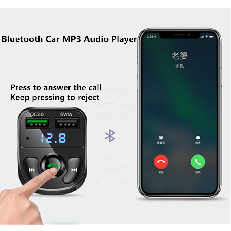 Беспроводной автомобильный Bluetooth FM передатчик Handsfree аудио приемник авто LED MP3