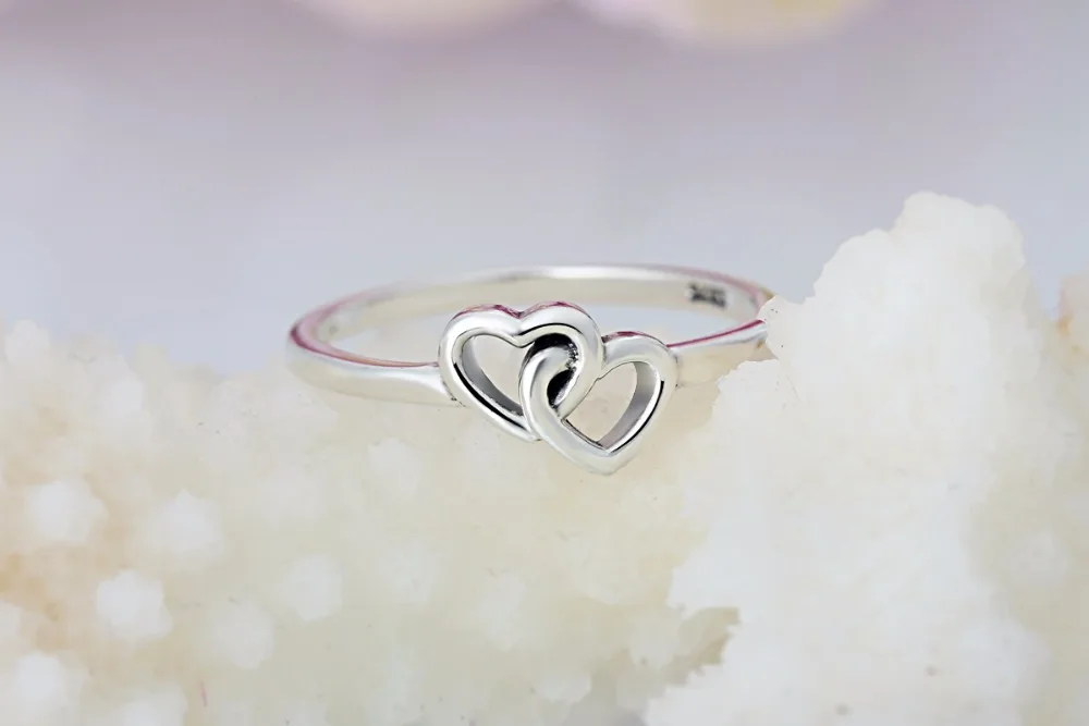 Модные ювелирные изделия Женское кольцо очаровательное Двойное сердце серебро