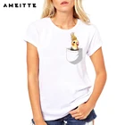 AMEITTE 2021 летние топы забавные гнездо для попугая Принт футболки база с О-образным вырезом, Женская Карманный дизайн футболка все-матч белые футболки топы