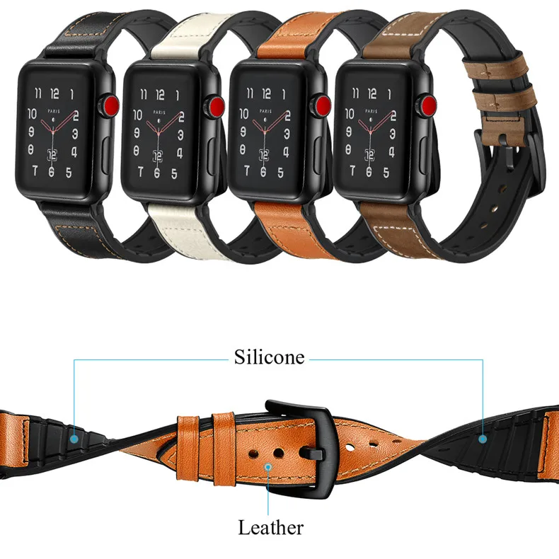 Кожаный+ Силиконовый ремешок для apple watch 4, 5, ремешок 44 мм, 40 мм, iwatch 3, ремешок 40 мм, 38 мм, ремешок для часов, браслет на запястье, ремень, аксессуары 4, 32