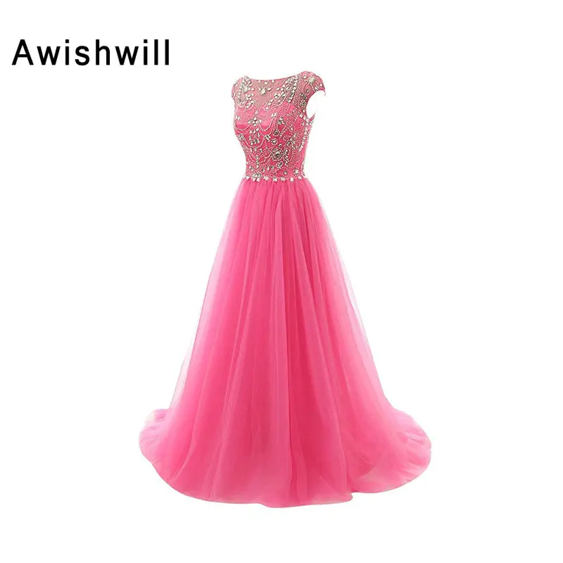 Модные ярко-розовые вечерние выпускные платья фатиновое длинное вечернее платье