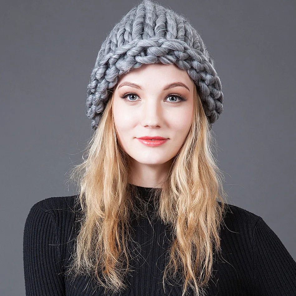 2016 Корея Мода Вязание Шерсть Новогодний колпак Для Женщин Толстые Шерстяные