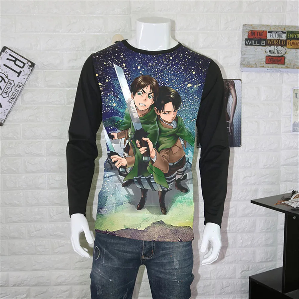 Косплей атака на Титанов футболка Shingeki No Kyojin Mikasa Levi футболки костюмы для мужчин и
