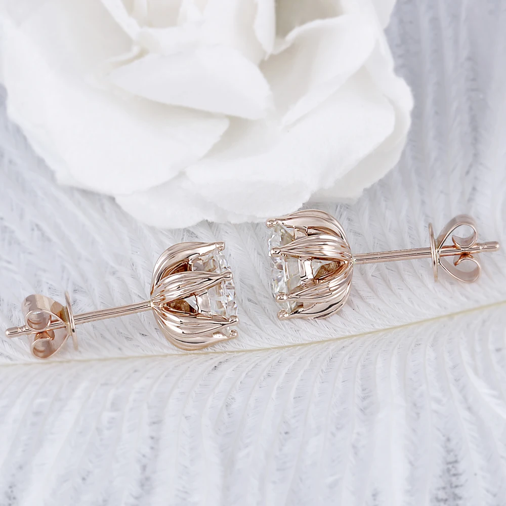 DovEggs 14K 585 розовое золото 2ctw 6 5 мм цвет GH Moissanite бриллиантовые серьги гвоздики для