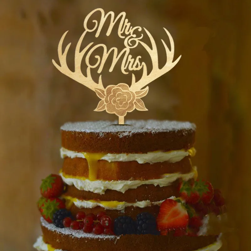 Деревянный Топпер для торта Mr & Mrs украшение свадьбы/помолвки/юбилея свадебный