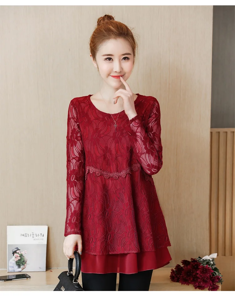 Фото New arrival2018 Spring Fashion ladies O neck cute lace shirt casual blouse long sleeves tops juniors plus size L-XXXXXL 5XL Женская New arrival2018 Spring Fashion ladies O neck cute lace shirt casual blouse long sleeves tops juniors plus size L-XXXXXL 5XL Женская
