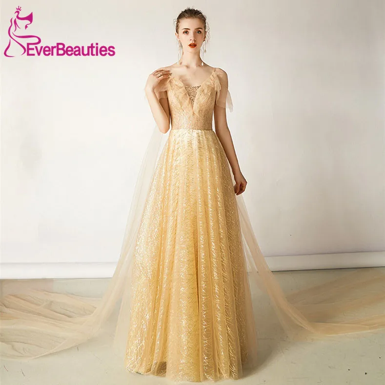Женское вечернее платье роскошное золотистое длинное Тюлевое для официальной