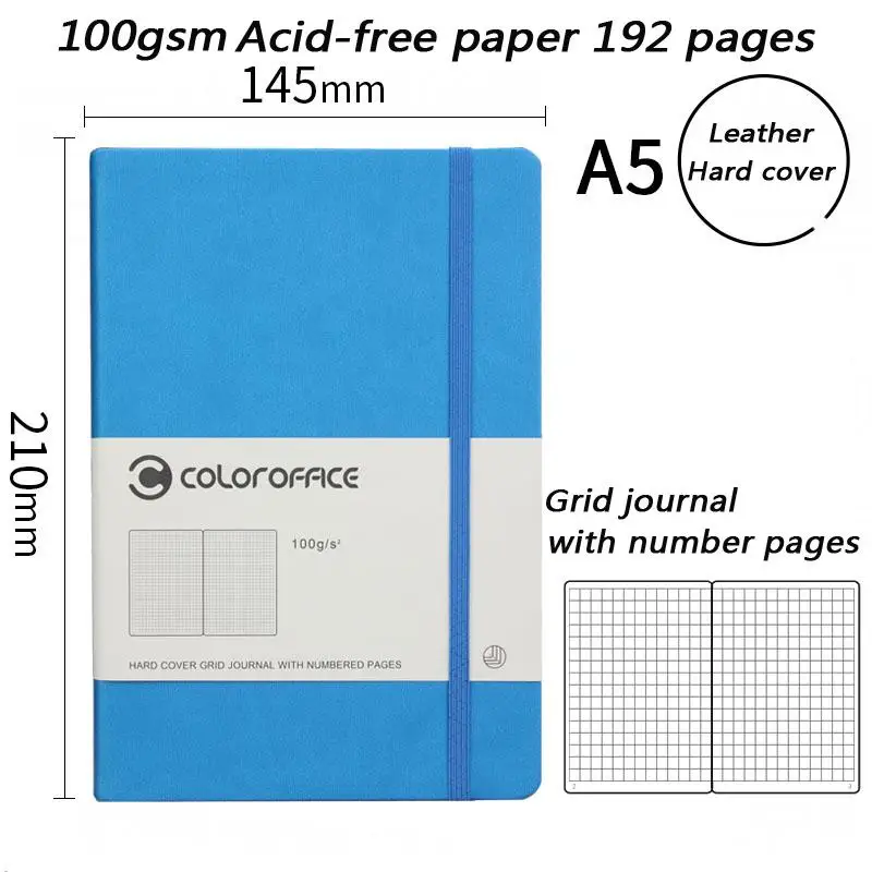 A5 Leather Hardcover Notebook Bandage Grid Bullet Journal Personal Diary Note Pad Notebook for School Custom Logo - Цвет: blue