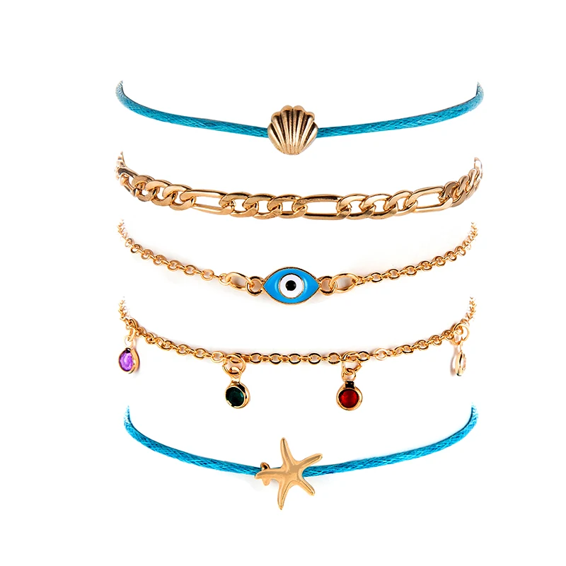 Tocona 4 шт./компл. богемный гребешок анклеты Морская звезда для женщин красочный Прозрачный кристаллический камень глаза ножной браслет летние украшения 4168