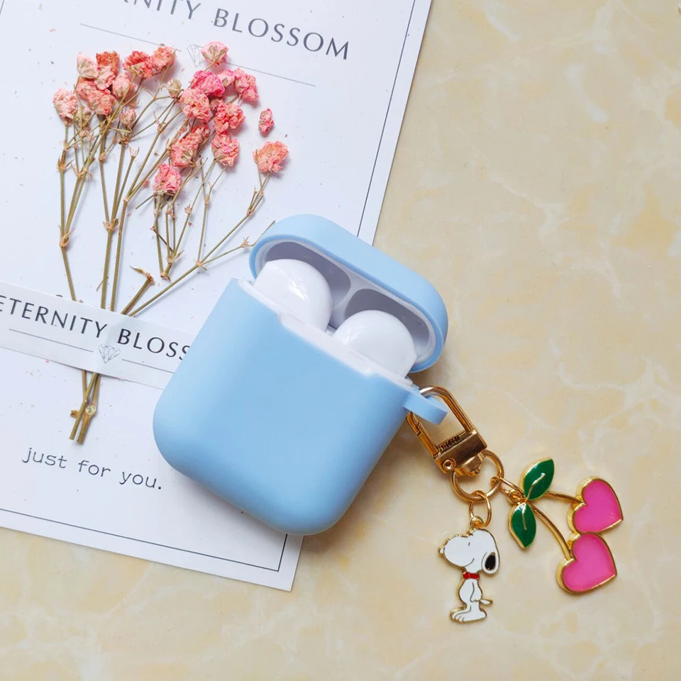 Милый корейский силиконовый чехол для Apple Airpods, чехол, аксессуары, Bluetooth наушники, мультяшный защитный чехол, вишневый собачий брелок