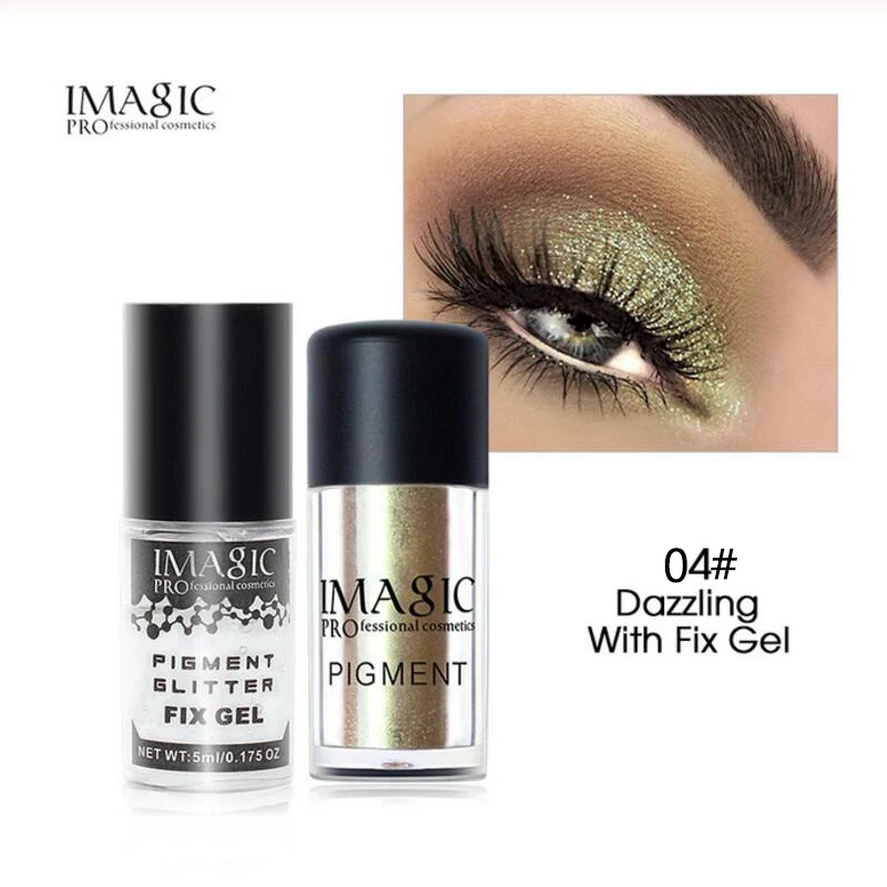 04 and Fix Gel IMAGIC блеск теней для век металлик рассыпчатая пудра мерцающий Пигмент макияж для глаз Косметика натуральный Фиксирующий гель длительные блестящие тени для век - Цвет: 04 and Fix Gel