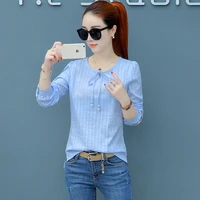 women spring shirt embroidery women blouses ladies tops solid casual ol floral print blusas white blue pink tie dd2371