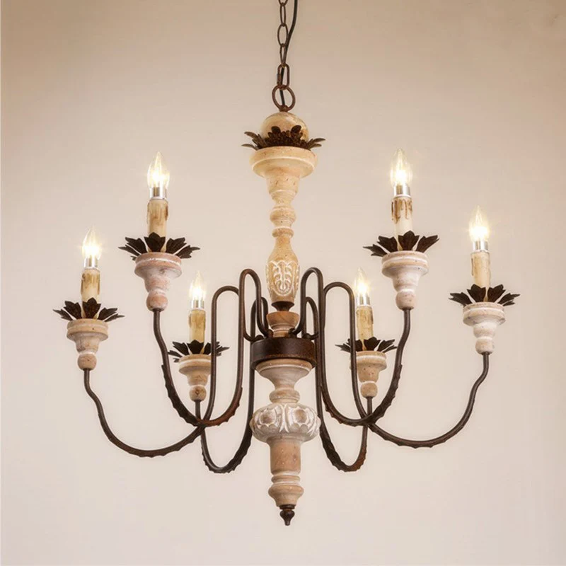 Винтажная железная люстра в американском стиле с резьбой по дереву светодиодная