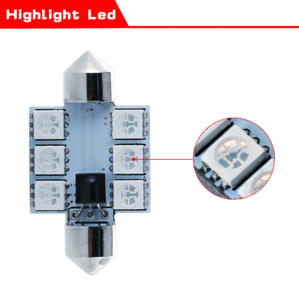 2 шт. Автомобильные светодиодные гирлянды 5050 6SMD RGB C5W 36 мм с дистанционным