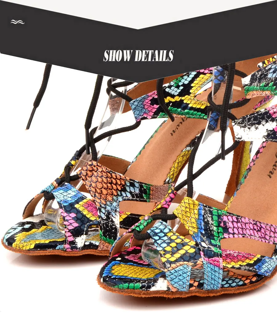Ladingwu Dance Shoes Women's Latin Shoes Dance Boots Trend Snake texture Salsa Dance Shoes Wide and narrow adjustment Shoelace