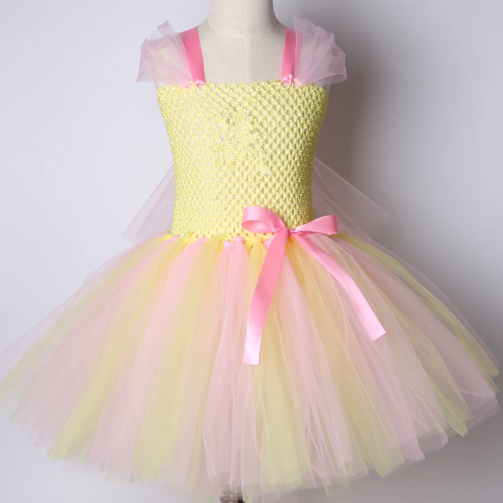 Pony Fluttershy Tutu Dress Yellow Pink Cartoon Girl Birthday Party Fancy Children Kids Halloween Costumes For Girls 2-12Y | Детская