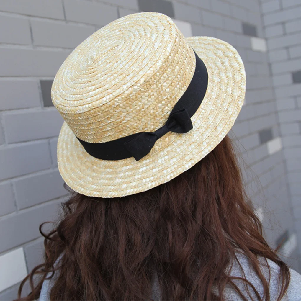 

Summer Girl Straw Hats Dome Top Baby Boy Children Straw Ribbons Beach Hat Cap Breathable Panama Vacation Cap