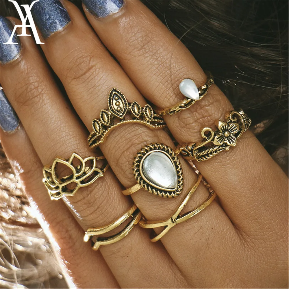AY винтажные богемные цветы наборы колец на сустав пальца для женщин Этнические